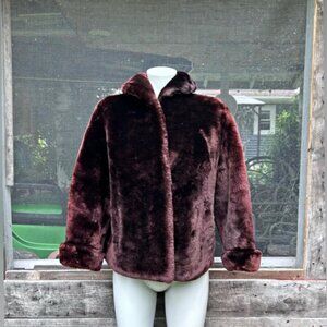 Vintage Short Deep Rich Brown/Black 3/4" Sleeve Mouton Lamb Fur Coat~M~